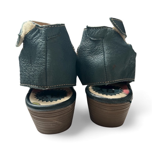 Fly London Shoes Yala Sandals Sz 38 US 8 Ankle Strap Wedges Dark Teal Peep Toe - Picture 7 of 13